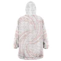 White Sunday Lotu Tamaiti Wearable Blanket Hoodie Polynesian Wave Pastel Blush - Polynesian Pride