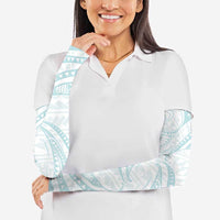 White Sunday Lotu Tamaiti Arm Sleeves Polynesian Wave Pastel Cyan LT9 - Polynesian Pride