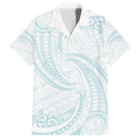 White Sunday Lotu Tamaiti Family Matching Off The Shoulder Long Sleeve Dress and Hawaiian Shirt Polynesian Wave Pastel Cyan - Polynesian Pride