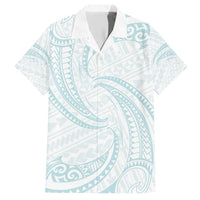 White Sunday Lotu Tamaiti Family Matching Short Sleeve Bodycon Dress and Hawaiian Shirt Polynesian Wave Pastel Cyan - Polynesian Pride