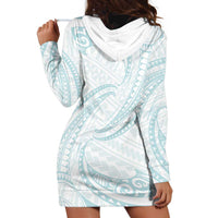 White Sunday Lotu Tamaiti Hoodie Dress Polynesian Wave Pastel Cyan - Polynesian Pride