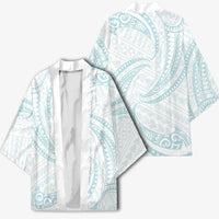White Sunday Lotu Tamaiti Kimono Polynesian Wave Pastel Cyan - Polynesian Pride