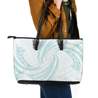 White Sunday Lotu Tamaiti Leather Tote Bag Polynesian Wave Pastel Cyan - Polynesian Pride