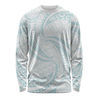 White Sunday Lotu Tamaiti Long Sleeve Shirt Polynesian Wave Pastel Cyan LT9 Unisex Cyan - Polynesian Pride