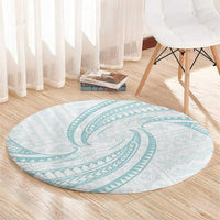 White Sunday Lotu Tamaiti Round Carpet Polynesian Wave Pastel Cyan - Polynesian Pride