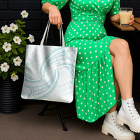 White Sunday Lotu Tamaiti Tote Bag Polynesian Wave Pastel Cyan - Polynesian Pride
