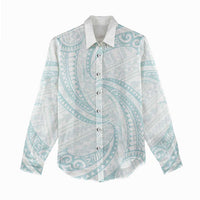 White Sunday Lotu Tamaiti Women Casual Shirt Polynesian Wave Pastel Cyan - Polynesian Pride