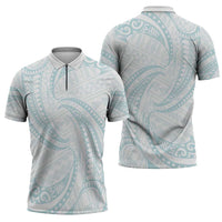 White Sunday Lotu Tamaiti Zipper Polo Shirt Polynesian Wave Pastel Cyan LT9 - Polynesian Pride
