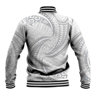 White Sunday Lotu Tamaiti Baseball Jacket Polynesian Wave Pastel Gray LT9 - Polynesian Pride