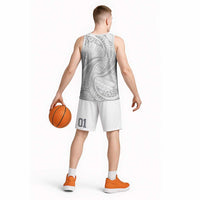 White Sunday Lotu Tamaiti Basketball Jersey Polynesian Wave Pastel Gray - Polynesian Pride