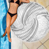 White Sunday Lotu Tamaiti Beach Blanket Polynesian Wave Pastel Gray - Polynesian Pride