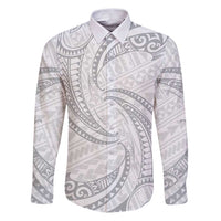 White Sunday Lotu Tamaiti Family Matching Puletasi and Hawaiian Shirt Polynesian Wave Pastel Gray - Polynesian Pride