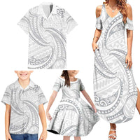 White Sunday Lotu Tamaiti Family Matching Summer Maxi Dress and Hawaiian Shirt Polynesian Wave Pastel Gray - Polynesian Pride