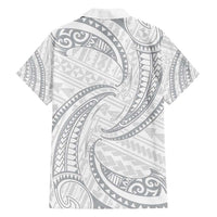 White Sunday Lotu Tamaiti Family Matching Summer Maxi Dress and Hawaiian Shirt Polynesian Wave Pastel Gray - Polynesian Pride