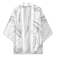 White Sunday Lotu Tamaiti Kimono Polynesian Wave Pastel Gray - Polynesian Pride