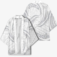 White Sunday Lotu Tamaiti Kimono Polynesian Wave Pastel Gray - Polynesian Pride