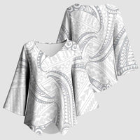 White Sunday Lotu Tamaiti Kimono Sleeve Blouse Polynesian Wave Pastel Gray - Polynesian Pride