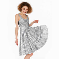 White Sunday Lotu Tamaiti Midi Dress Polynesian Wave Pastel Gray - Polynesian Pride