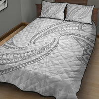 White Sunday Lotu Tamaiti Quilt Bed Set Polynesian Wave Pastel Gray - Polynesian Pride