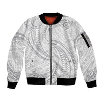 White Sunday Lotu Tamaiti Sleeve Zip Bomber Jacket Polynesian Wave Pastel Gray - Polynesian Pride