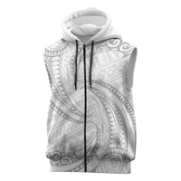 White Sunday Lotu Tamaiti Sleeveless Zip Hoodie Polynesian Wave Pastel Gray - Polynesian Pride