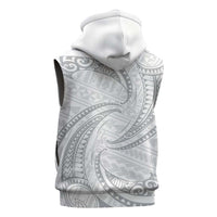 White Sunday Lotu Tamaiti Sleeveless Zip Hoodie Polynesian Wave Pastel Gray - Polynesian Pride