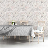 White Sunday Lotu Tamaiti Tablecloth Polynesian Wave Pastel Gray - Polynesian Pride