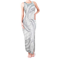 White Sunday Lotu Tamaiti Tank Maxi Dress Polynesian Wave Pastel Gray - Polynesian Pride