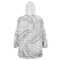 White Sunday Lotu Tamaiti Wearable Blanket Hoodie Polynesian Wave Pastel Gray - Polynesian Pride