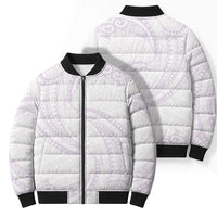 White Sunday Lotu Tamaiti Bomber Puffer Jacket Polynesian Wave Pastel Mauve LT9 - Polynesian Pride