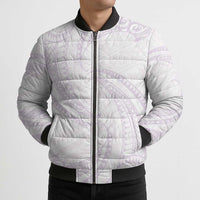 White Sunday Lotu Tamaiti Bomber Puffer Jacket Polynesian Wave Pastel Mauve LT9 - Polynesian Pride
