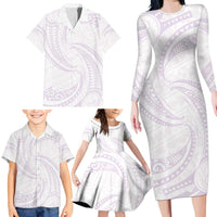 White Sunday Lotu Tamaiti Family Matching Long Sleeve Bodycon Dress and Hawaiian Shirt Polynesian Wave Pastel Mauve - Polynesian Pride
