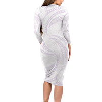 White Sunday Lotu Tamaiti Family Matching Long Sleeve Bodycon Dress and Hawaiian Shirt Polynesian Wave Pastel Mauve - Polynesian Pride