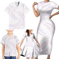 White Sunday Lotu Tamaiti Family Matching Short Sleeve Bodycon Dress and Hawaiian Shirt Polynesian Wave Pastel Mauve - Polynesian Pride