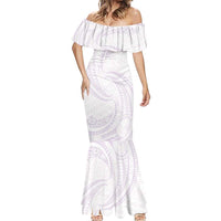 White Sunday Lotu Tamaiti Mermaid Dress Polynesian Wave Pastel Mauve - Polynesian Pride