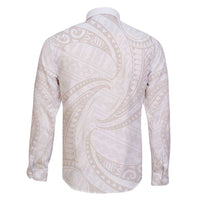 White Sunday Lotu Tamaiti Family Matching Long Sleeve Bodycon Dress and Hawaiian Shirt Polynesian Wave Pastel Nude - Polynesian Pride