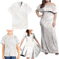 White Sunday Lotu Tamaiti Family Matching Off Shoulder Maxi Dress and Hawaiian Shirt Polynesian Wave Pastel Nude - Polynesian Pride