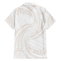 White Sunday Lotu Tamaiti Family Matching Short Sleeve Bodycon Dress and Hawaiian Shirt Polynesian Wave Pastel Nude - Polynesian Pride