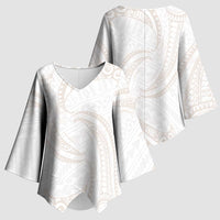 White Sunday Lotu Tamaiti Kimono Sleeve Blouse Polynesian Wave Pastel Nude - Polynesian Pride