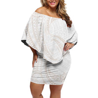 White Sunday Lotu Tamaiti Off Shoulder Short Dress Polynesian Wave Pastel Nude - Polynesian Pride