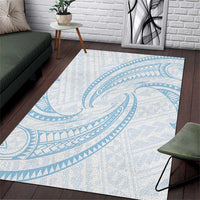White Sunday Lotu Tamaiti Area Rug Polynesian Wave Pastel Sky Blue - Polynesian Pride