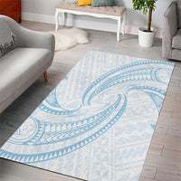 White Sunday Lotu Tamaiti Area Rug Polynesian Wave Pastel Sky Blue - Polynesian Pride