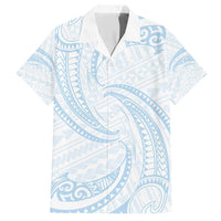 White Sunday Lotu Tamaiti Family Matching Short Sleeve Bodycon Dress and Hawaiian Shirt Polynesian Wave Pastel Sky Blue - Polynesian Pride