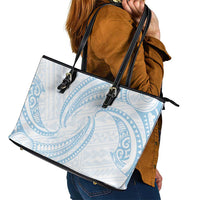 White Sunday Lotu Tamaiti Leather Tote Bag Polynesian Wave Pastel Sky Blue - Polynesian Pride