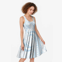 White Sunday Lotu Tamaiti Midi Dress Polynesian Wave Pastel Sky Blue - Polynesian Pride