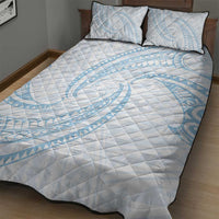 White Sunday Lotu Tamaiti Quilt Bed Set Polynesian Wave Pastel Sky Blue - Polynesian Pride