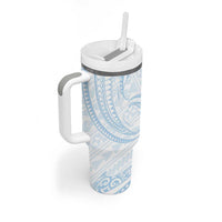 White Sunday Lotu Tamaiti Tumbler With Handle Polynesian Wave Pastel Sky Blue - Polynesian Pride