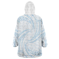 White Sunday Lotu Tamaiti Wearable Blanket Hoodie Polynesian Wave Pastel Sky Blue - Polynesian Pride