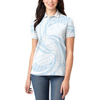White Sunday Lotu Tamaiti Women Polo Shirt Polynesian Wave Pastel Sky Blue - Polynesian Pride