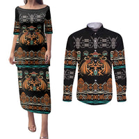 Black Batik Papua-inspired Pattern Couples Matching Puletasi and Long Sleeve Button Shirt - Polynesian Pride